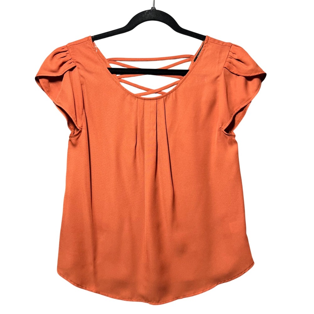 Paper Moon Womens Burnt Orange Lattice Back Tulip‎ Sleeve Blouse Size M